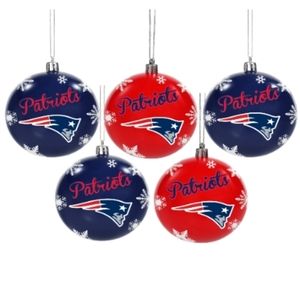 New England Patriots Shatterproof Ball Ornaments Red White Blue Set of 5